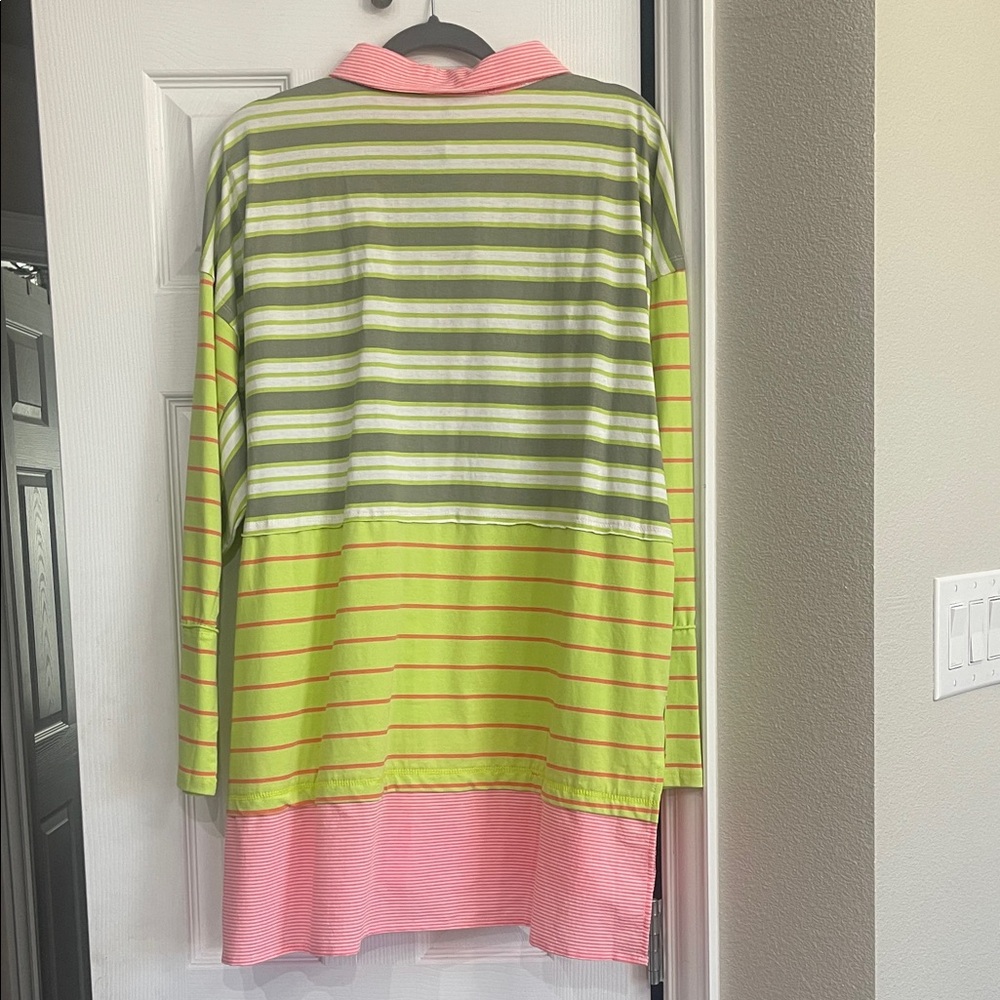 DAVI & DANI Women’s Striped Button Down Shirt in Green and Pink - Picture 7 of 9